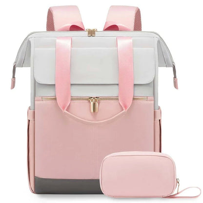 Cream Color Women Travel Laptop Backpack Large Capacity Multi-Piece Luggage Bag Simple Versatile Shoulder School Bag Travel Bags