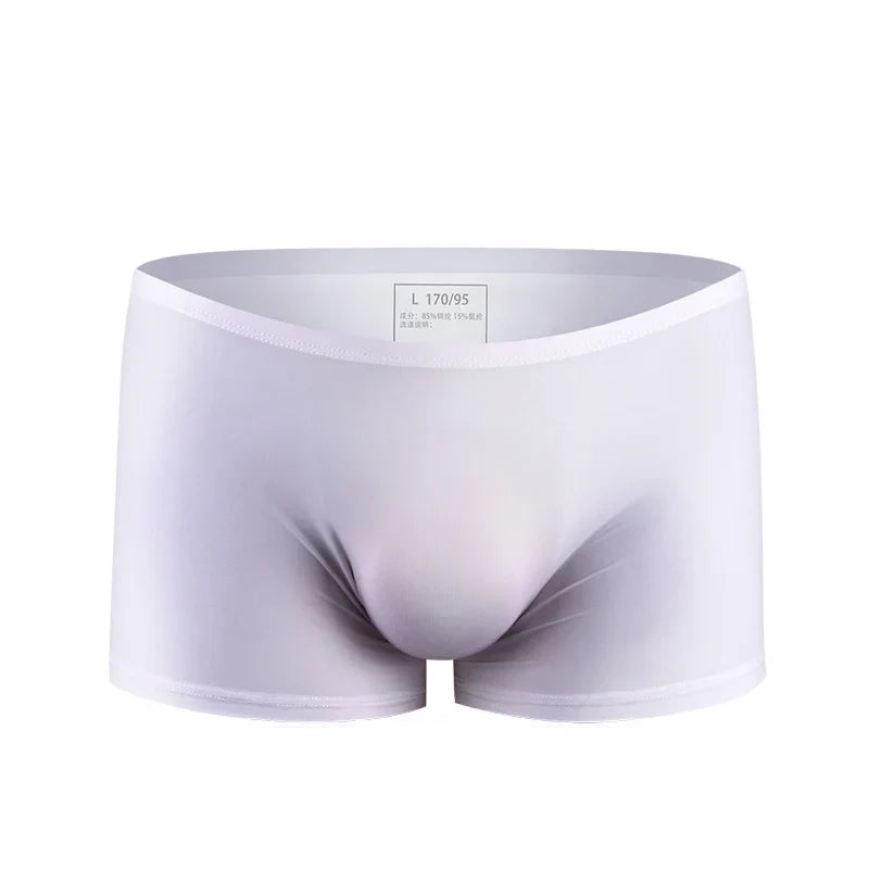 Ice silk underwear men's seamless ultra-thin transparent boxer shorts sexy one piece summer breathable youth tide four corners