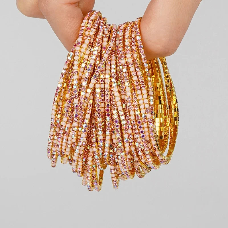 5pcs Fashion Colorful Acrylic Crystal Rhinestone Elastic Bracelet for