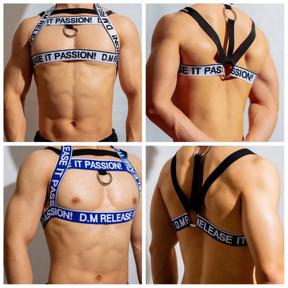 Party Harness Men Strap Costume Sexy Shoulder Bondage Chest Lingerie Metal Ring Elastic Belt Erotic Hombre Hollow Jockstrap #911