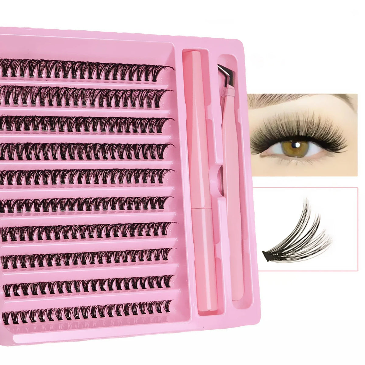 DIY Lash Extension Kit 200pcs Lash Clusters With Bond Lashes Kit Cluster Lashes D Curling False Eyelash Clusters With Tweezers