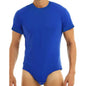Mens Round Neck Bodysuit Short Sleeve Jumpsuit Press Crotch Underwear Adult Leotard for Shapewear Compression Romper Undershirt