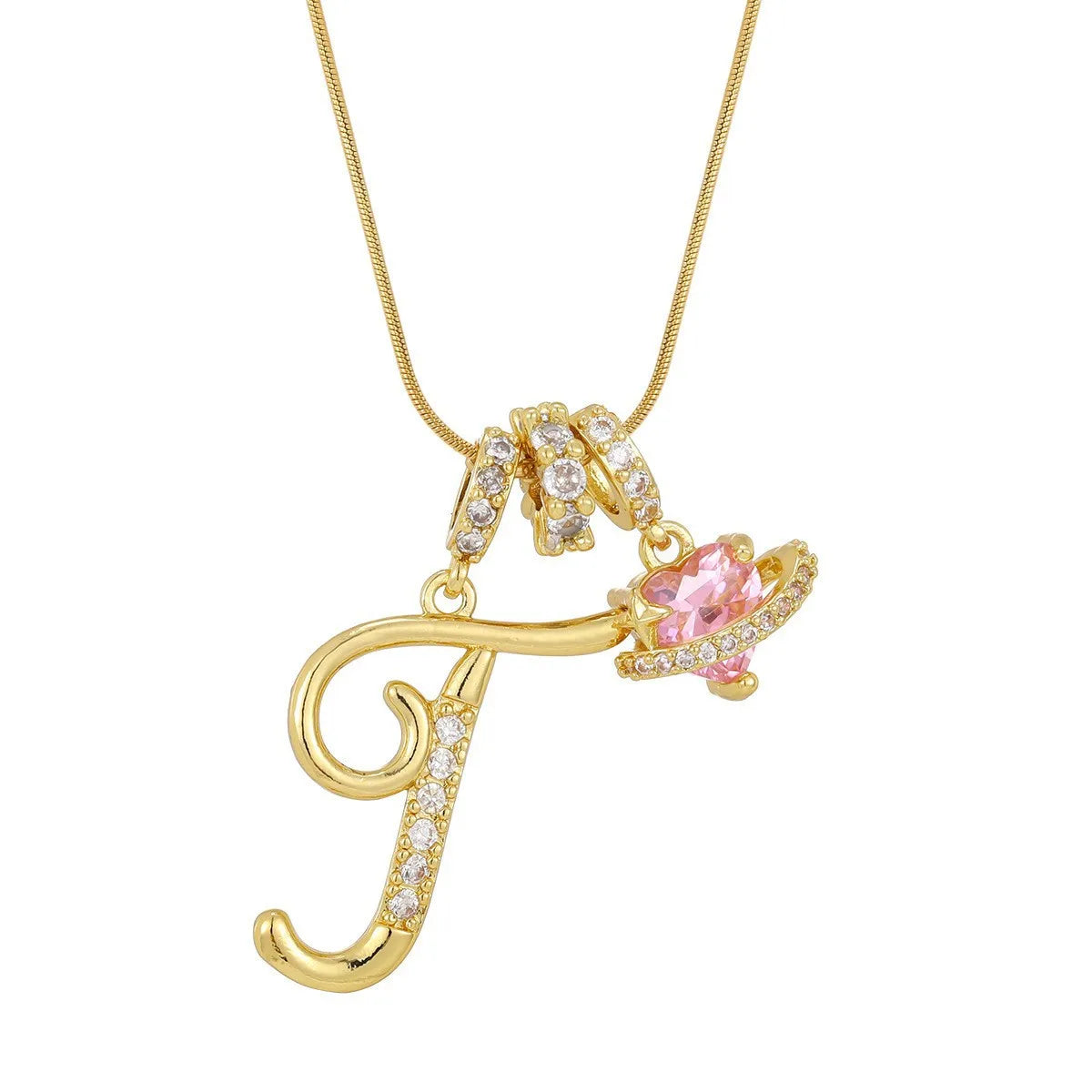 Fashion Letter Necklace for Women Pink Zircon Heart-shaped Pendant Suitable for Girls to Wear Personalized Gold-plated Jewelry