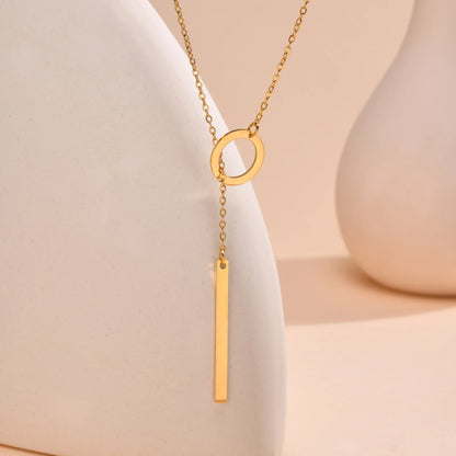 Drop Y Lariat Necklace with Bar Pendant, Stainless Steel Long Chain, Womens Necklaces Trendy