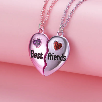 A Girl 2Pcs/set Multicolour Heart-shaped Stitching Best Friend Bestie Necklace BFF Friendship Jewelry Gifts for Girls