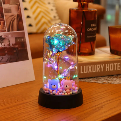 LED Valentine Day Gift For Girlfriend Eternal Rose Light 24K Gold Foil Flower In Glass Cover Mothers Day Wedding Bridesmaid Gift