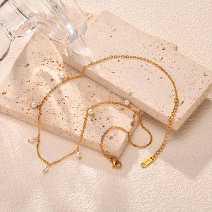 Pearl Choker Necklace for Women, 18K Gold Plated Stainless Steel Chain Necklace Adjustable, Everyday Jewelry Gift