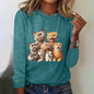 Womens Cat Print Loose T-Shirt Animal Print Long Sleeve Shirt Fashion Clothing 2024 Ladies Cute Print Long Sleeve