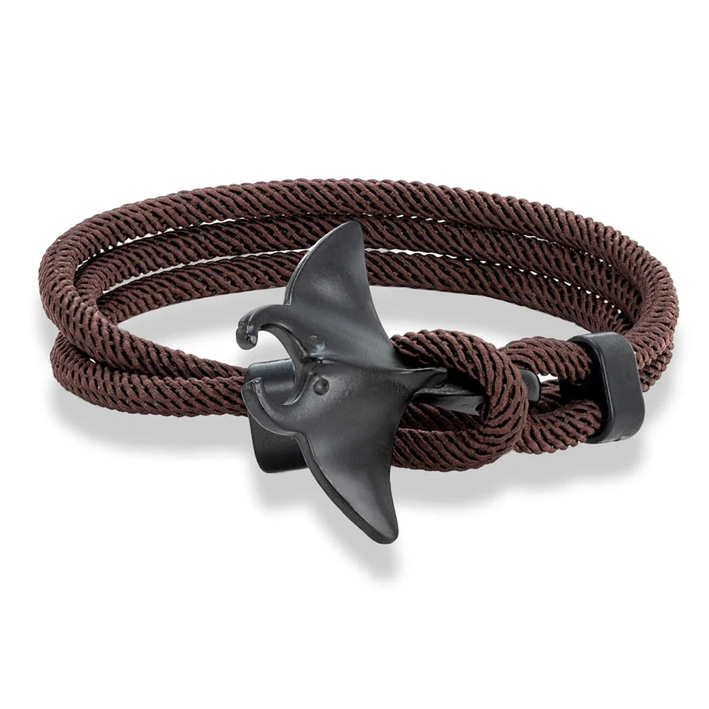 MKENDN Ocean Style Manta Ray Multilayer Rope Bracelet Charms Men Women Beach Wristband Adjustable Jewelry Homme