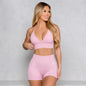 Bum 2PCS Seamless Yoga Set Women Blossom Bra + V-Back Shorts Gym