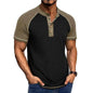 Men's Retro Patchwork Stand Collar T-Shirt