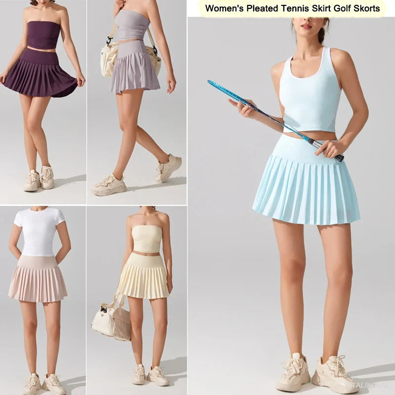 VITALINOVO Flowy Pleat Skort: High-Waist, Pocketed, Comfy