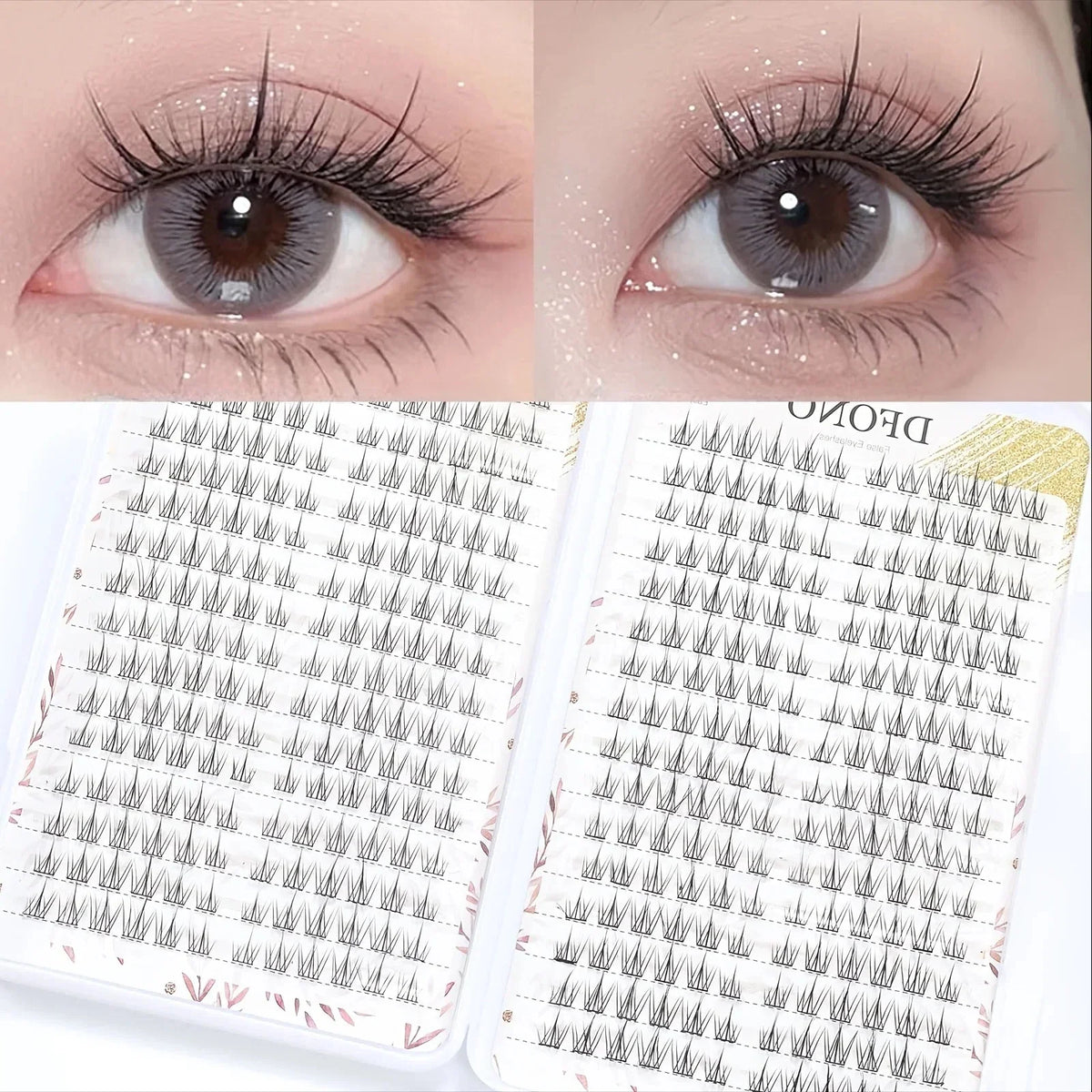 384 Sunflower DIY Eyelash Extension Kit - Large Capacity, Natural C-Shape Cluster 9-11mm, Lightweight Cartoon Style