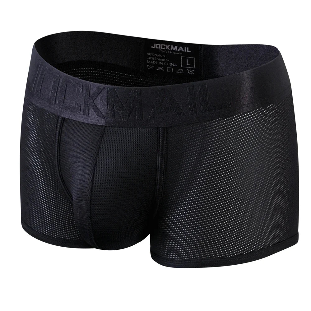 Fashion Fluorescent Color Men's Underwear Sporty Breathable Mesh Boxer Briefs Sexy Transparent Male Underpants Gay Sissy Shorts
