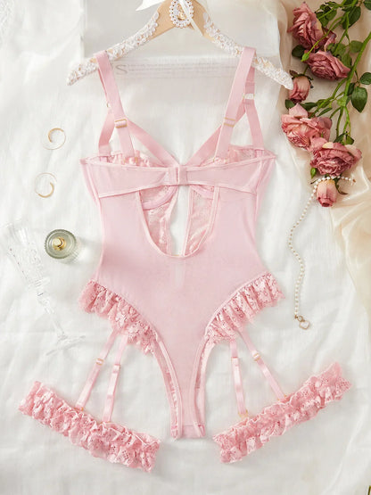 Floral Lace Garter Lingerie Set With Choker Women Intimates 2025 Underwire Bra And Thongs Ladies Underwear Set