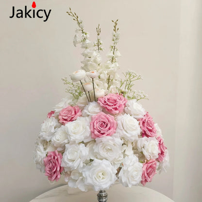 Red White Customized Artificial Rose Delphinium 50cm Flower Ball Wedding Decor Table Centerpieces Flower Decor Event Road Props