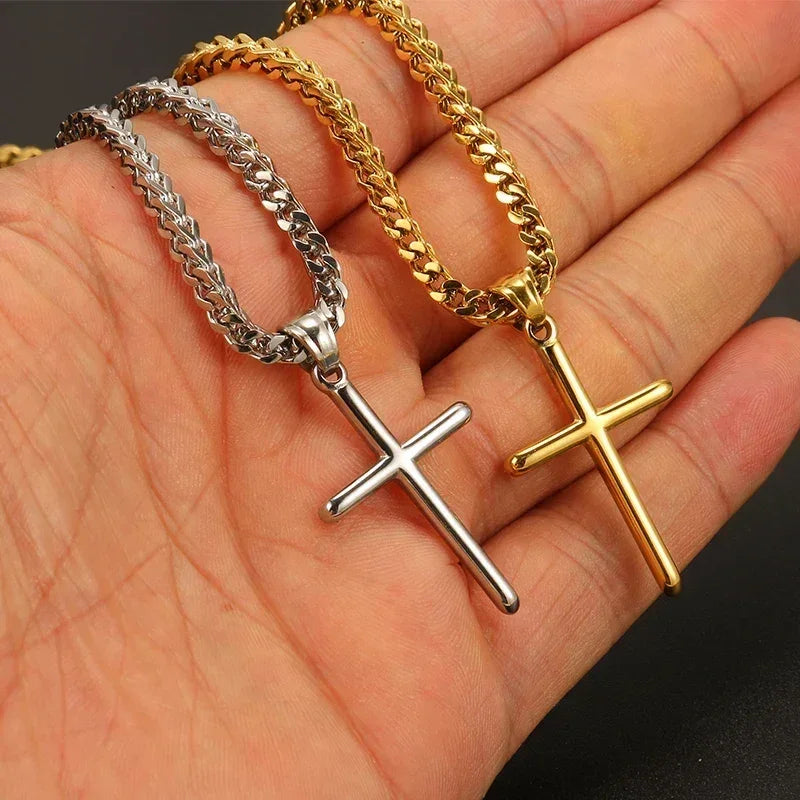 Punk Cross Pendant Link Chain for Men Women 316L Stainless Steel Hip Hop Necklace Gold Silver Fashion Jewelry Gift Waterproof