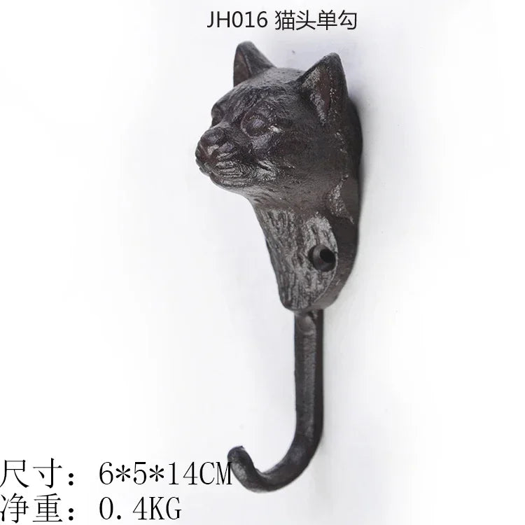 Animal Shape Ironwork Metal Hooks Clothes Hat Key Retro Style Originality Wall Hooks Villa Courtyard Wall Mounted Decorate home