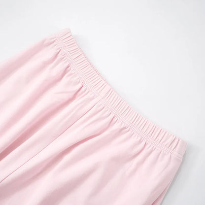 Casual Long Pants Suits Women O-Neck Short Sleeve T-Shirt Elastic