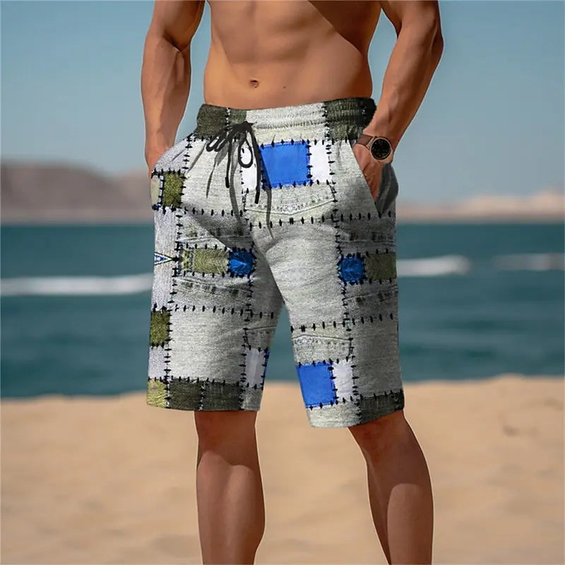 Hyper-Real 3D Plaid Men's Shorts - Eye-Catching Check Pattern with Depth Illusion, Perfect for Summer Casual Wear