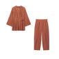 KLKXMYT Women's Vintage Stripe Pants Set Long Sleeve Tied Shirt Tops Suits 2026 Autumn Casual 2 Pieces Set Women ﻿ ﻿