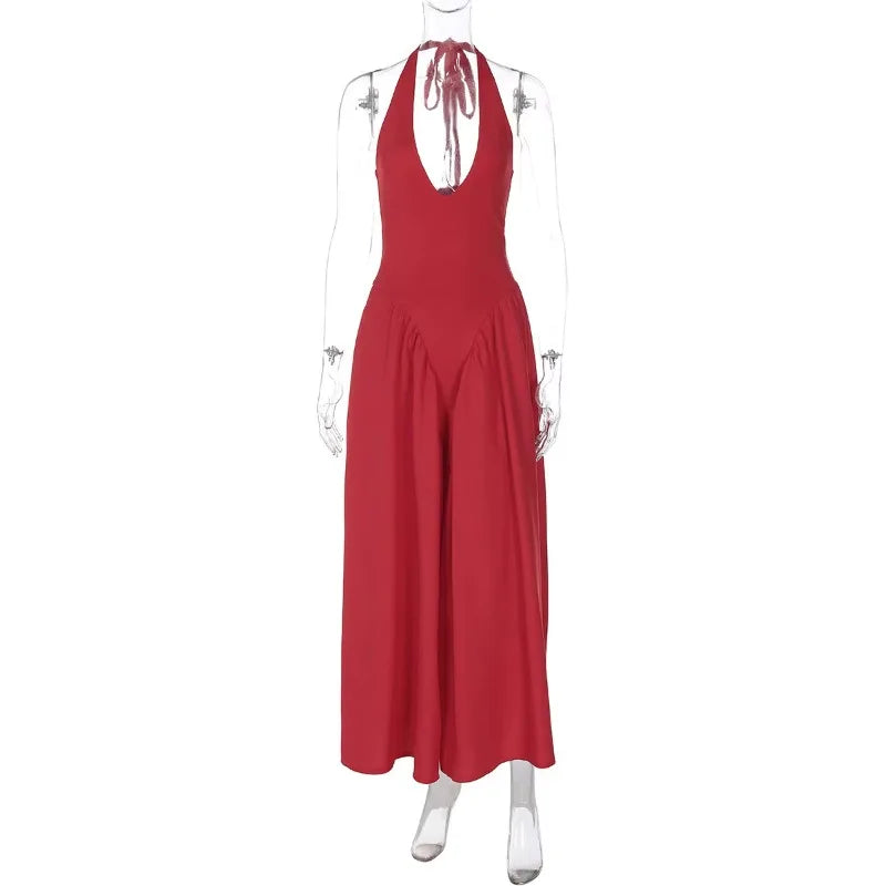 Talenza Backless Deep V Spliced Long Dress Summer Women's Sexy Party Dress Halter New Fashion Slim White Sleeveless Long Dress