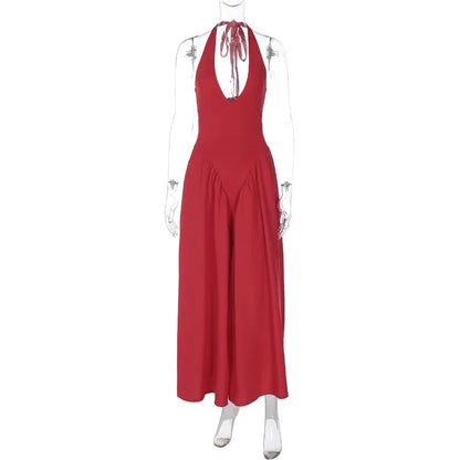 Talenza Backless Deep V Spliced Long Dress Summer Women's Sexy Party Dress Halter New Fashion Slim White Sleeveless Long Dress