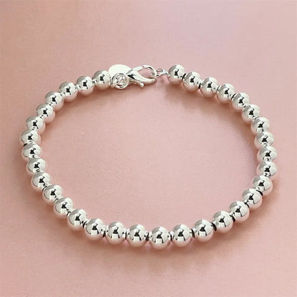 925 Sterling Silver Round Bead Chain Necklace 4/6/8mm Smooth Ball Beads 40-60CM Choker Necklaces for Women Daily Jewelry