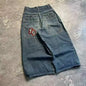 Sakura embroidered jeans Personalized street fashion wide legs wide legs multifunctional washing spread couple hip hop pants