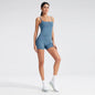 Women Square Neck Thin Strap Padded Sports Top High Waist Butt Lift Yoga Biker Shorts 2Pcs Soft Stretch Workout Matching Set