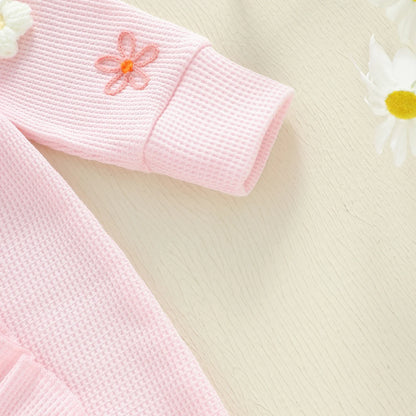 Citgeett Autumn Infant Baby Girl Fall Outfits Long Sleeve Flower Ruffle Jumpsuit Zipper Jumpsuit Headband Clothes Set