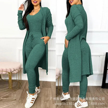 Jumpsuit & Coat Set Autumn Women Drawstring Pocket Pants Sets One