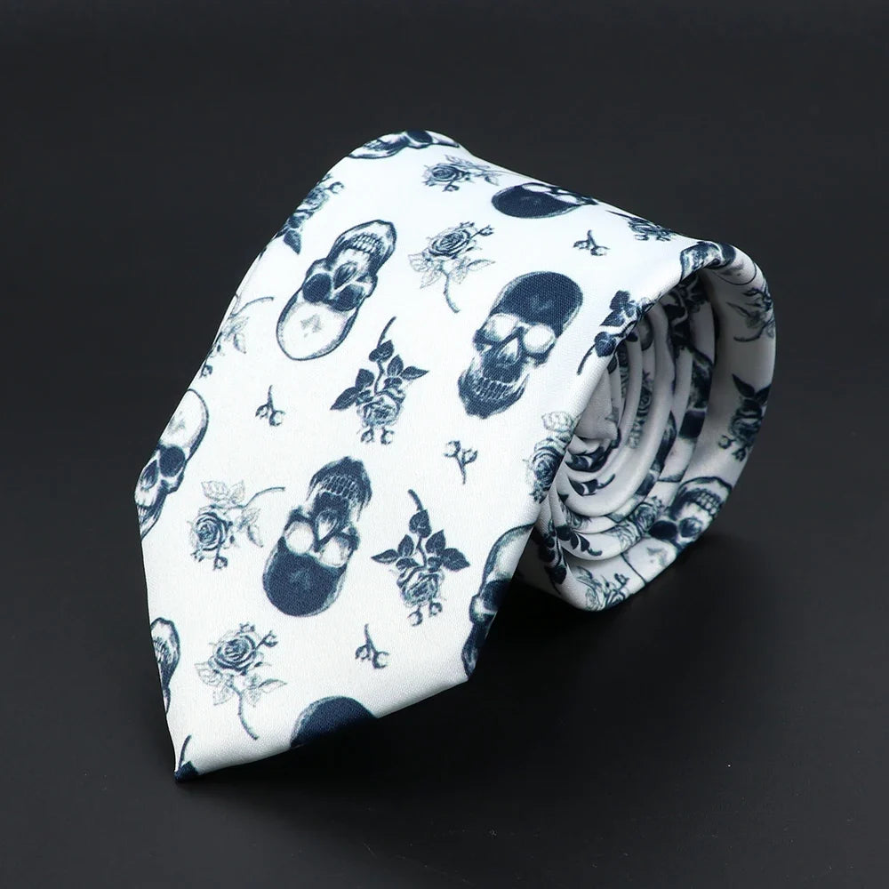 New Design Novelty Mens Ties Soft Skinny Necktie Lips Skull Fish Hamburger Patten Print Ties For Men Wedding Party Accessories