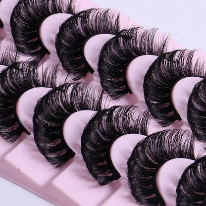10 Pairs D Curl False Eyelashes Russian Volume Strip Lashes Fluffy Thick Wispy Fake Eyelashes for Party Stage Makeup