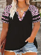 New 2025 Fashion Large Size Shirts Leopard Patchwork Print T-Shirt Casual Short Sleeve Top For Summer Women's Plus Size Clothing