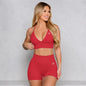 Bum 2PCS Seamless Yoga Set Women Blossom Bra + V-Back Shorts Gym