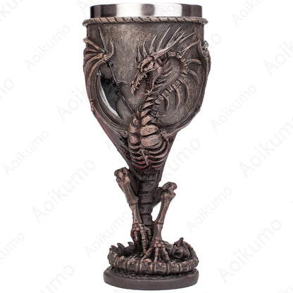 Gothic Wine Goblet Contain Dragon Claw Viking Skeleton Retro Stainless Steel Resin