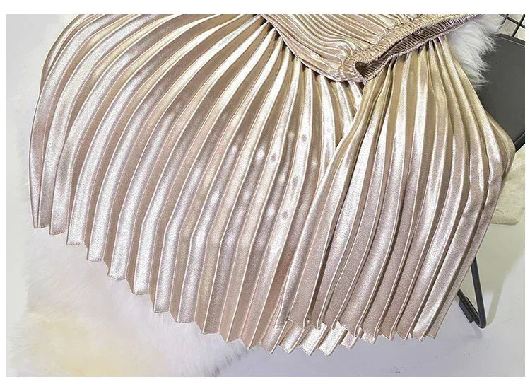 Classic Golden Velvet Pleated Skirt High Waist Retro Style Fashion Office Lady Pleated Long Skirt Winter Velvet Skirt 90cm Long