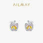 Ailmay Real 925 Sterling Silver Cute Fine Apple Rainbow Zirconia Fruit Stud Earrings For Women Girls Party Accessories Jewelry