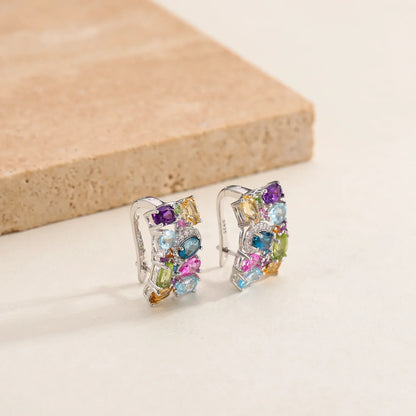 GEM'S BALLET 925 Sterling Silver Handmade Jewelry Multicolor Birthstone Earrings Natual Citrine  Amethyst Topaz Clip Earrings