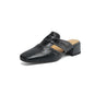 2026 Outside Summer Women Mules Genuine Leather Women Shoes Cover Toe Chunky Med Heel Slippers Concise Modern Slippers Sandals