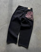 Sakura embroidered jeans Personalized street fashion wide legs wide legs multifunctional washing spread couple hip hop pants