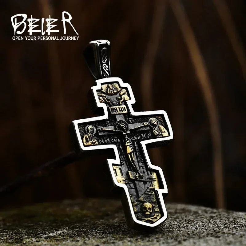 Beier 2022 New Creative Design Jesus Cross Pendant For Men Punk Hip Hop Skull Christian Jewelry Wholesale