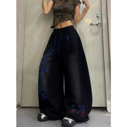 Vintage Gradient Letter Wide Leg Hip Hop Pants