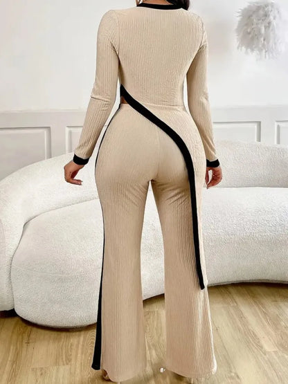 Spring New Casual Trousers Set Woman Irregular Tops Wide Leg Elastic