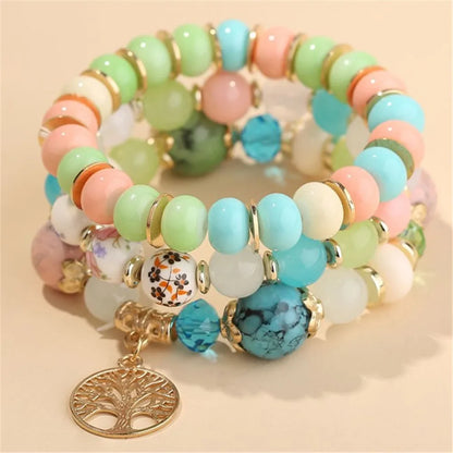 DIEZI Ethnic Bohemian Multicolor Crystal Beads Strand Bracelets Women Men Heart Tree Of Life Charm Bracelet Pulseira Feminina