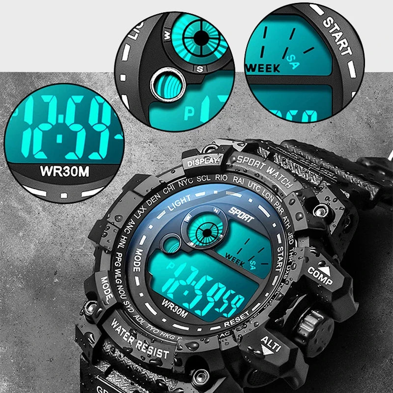 Men LED Digital Watch – Luminous Waterproof Sport Military Wristwatch