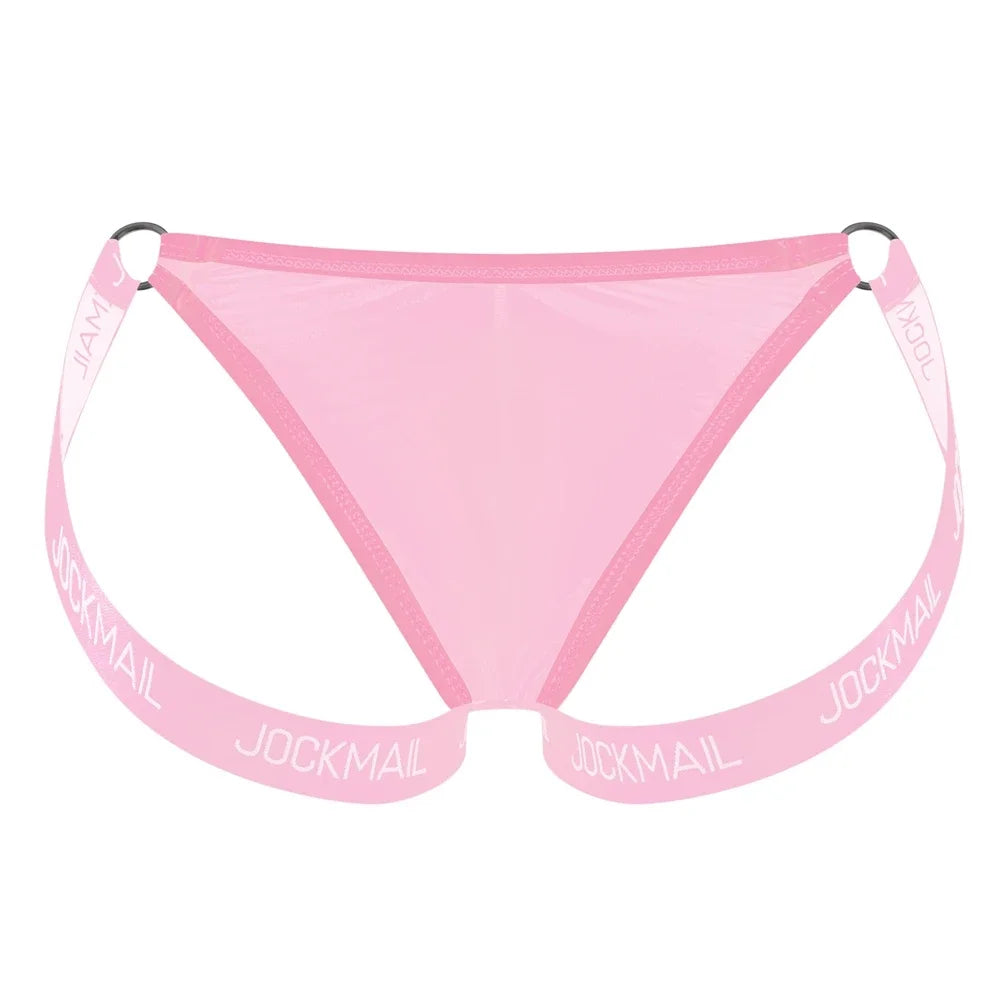 Mens Slip Bikini Jockstrap Mens Panties Ice Silk Underwear Sissy Sexy Panties Thongs Leg Strap Lingerie Male Jockstrap T-back