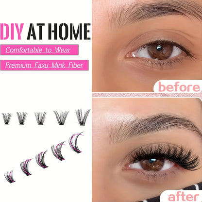 200pcs Lash Clusters Natural Look Wispy Lashes 9-16mm D Curl Eyelash Extensions Fluffy 3D Thick Volume False Eyelash