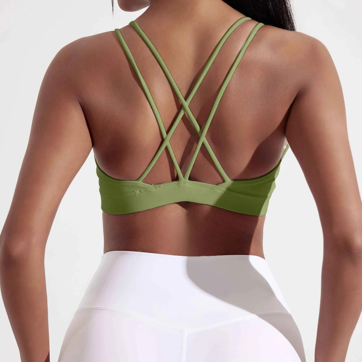 Solid Color Cross Fitness Bra with Chest Pad